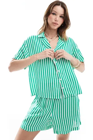 Pieces® Short sleeve boxy shirt co-ord in and white stripe