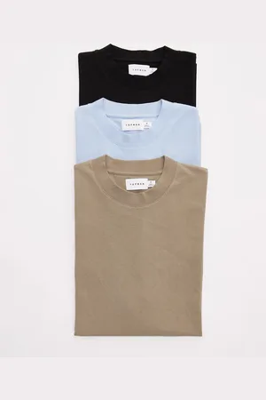 Topman 3 pack oversized fit t-shirt in black, khaki and light blue