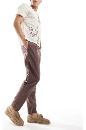 ASOS Wide pleated linen chino trousers in