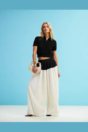 ASOS Tailored contrast panel oversized trousers with mixed fabric in and white