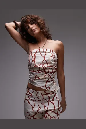 Laagam Panot marble bandeau top with red abstract print co-ord