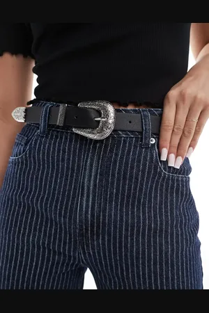 Pieces® Faux leather western detail belt in