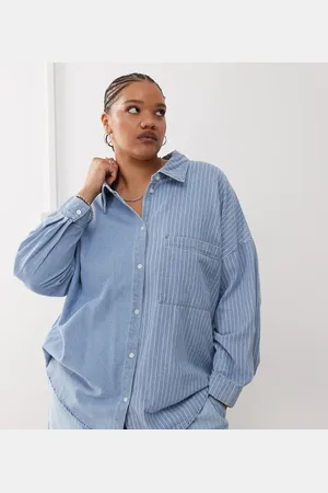 Noisy May Striped denim shirt co-ord in light