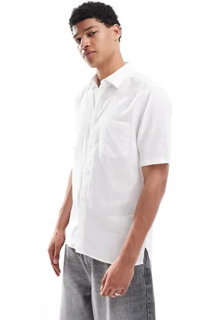 Only & Sons Short sleeve regular fit linen mix shirt in white