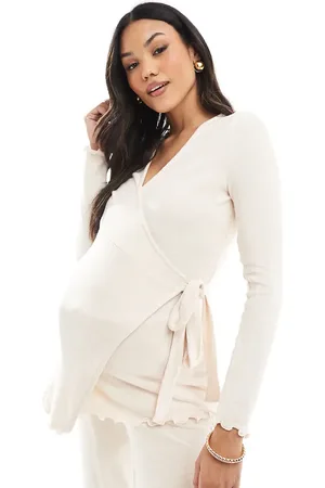 Mama;licious Mamalicious Maternity supersoft wrap top co-ord in cream melange