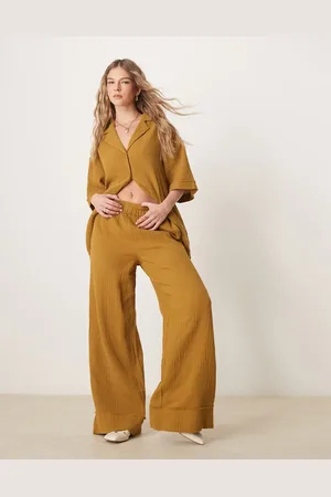 ASOS Cheesecloth pull on trousers with raw edge detail co-ord in olive