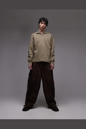 Topman 1/4 zip sweatshirt in khaki