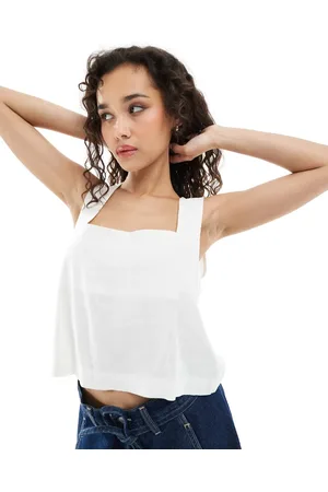 JJXX Square neck linen blend top in