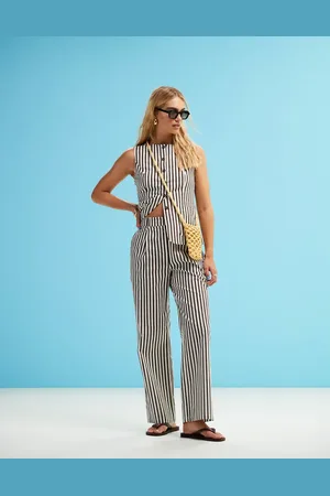 4th & Reckless Tailored straight leg trousers co-ord in brown stripe