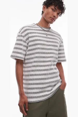 Topman Oversized fit t-shirt with textured stripe in khaki