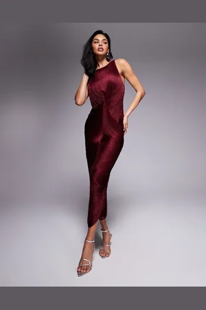 ASOS Racer neck draped fringe maxi dress in oxblood