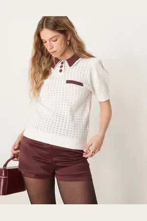 Neon Rose Pointelle pull on cropped sweat in cream