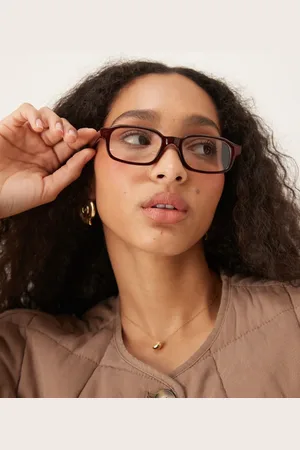 ASOS Slim square clear lens glasses in milky