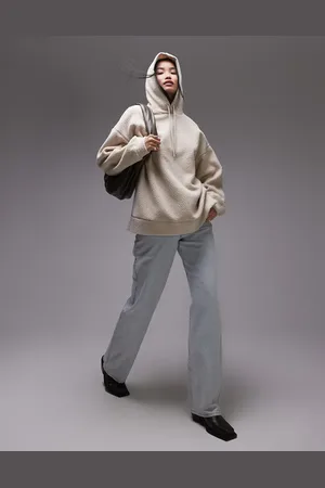 Topshop Oversized borg hoodie in stone