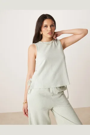 VILA Textured stripe sleevless tie side top co-ord in and cream