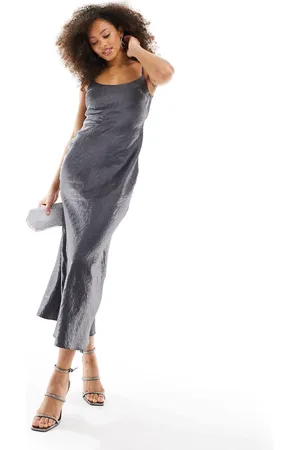 ASOS Textured cami strap midi dress in silver charcoal