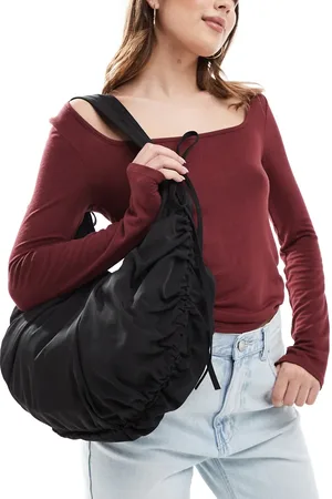 Monki Shirred nylon shoulder bag with tie details in