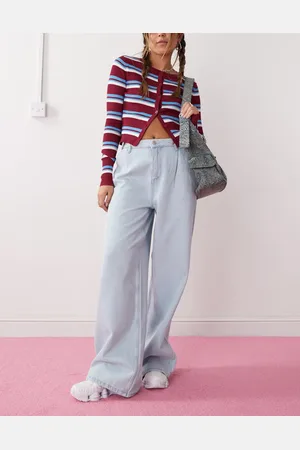 Noisy May Wide leg jeans with adjustable waist in light wash