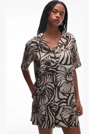 Topshop Co-ord satin resort shirt in shell print