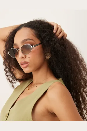 ASOS Metal oval sunglasses in shiny with tort arms and grad green lens