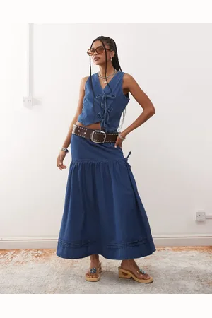 Reclaimed Denim prairie skirt co-ord with bow detail
