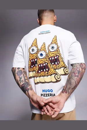 Hugo Blue Nizzerio pizza print t-shirt in