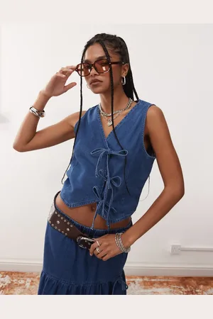 Reclaimed Denim vest top co-ord with tie details