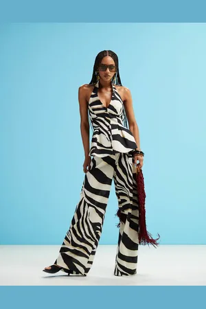 MANGO Zebra wide leg linen mix trousers co-ord in white