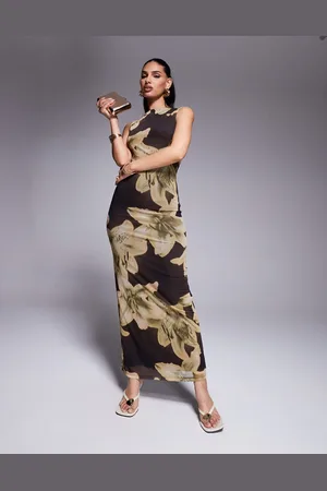 ASOS Oversized floral printed mesh slash neck maxi dress in
