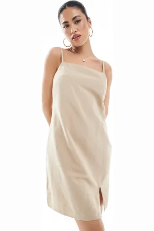 ONLY Linen mix mini cami dress in beige