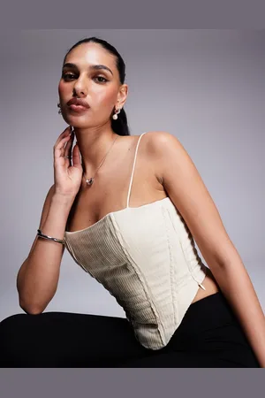 Princess Polly Pleated lace up back detail corset top in cream
