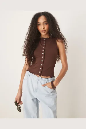 ASOS Soft cotton touch sleeveless cardigan in chocolate