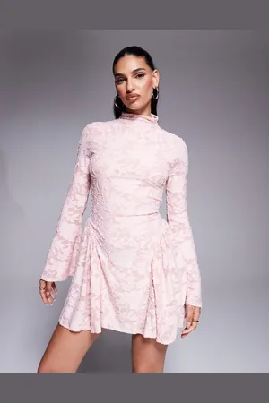 ASOS High neck with flutter full length sleeves and godet inserts devore mini dress in light
