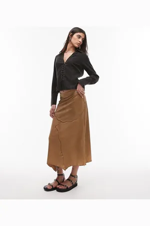 Résumé Resume faux suede boho western asymmetric midaxi skirt in light camel