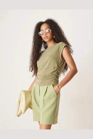 ASOS Ruched side top with slash neck in sage