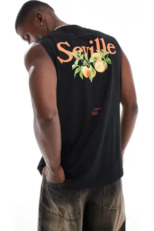 Only & Sons Oversized vest with Seville back print in black