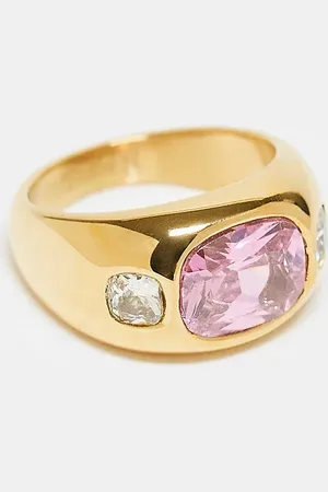 Neck On The Line Pink stone chunky ring in plated