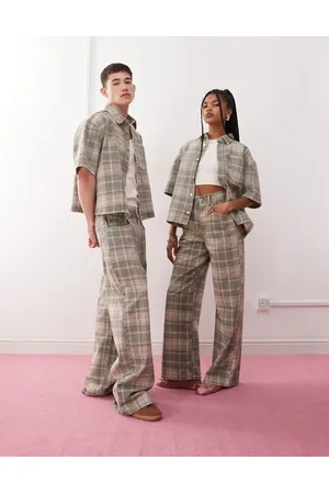 Reclaimed Unisex baggy jean in washed check co ord