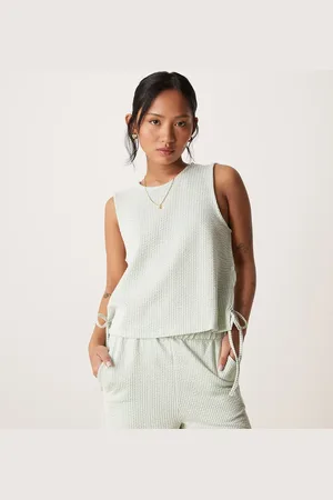 VILA Textured stripe sleevless tie side top co-ord in and cream