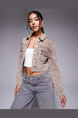Liquor N Poker Studded pocket detail denim jacket in washed brown