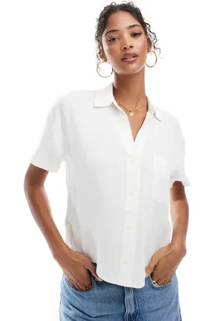 Stradivarius Linen look short sleeve shirt in