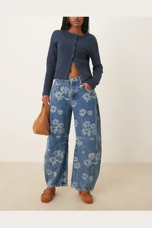 Free People Good luck printed barrel leg jeans in mid wash