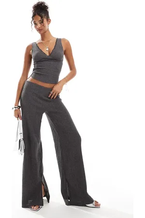 Bershka Shirred flared trousers co-ord in charcoal