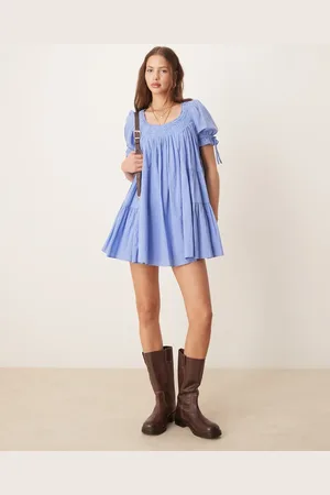 Free People Sandy shores babydoll mini dress in cornflower