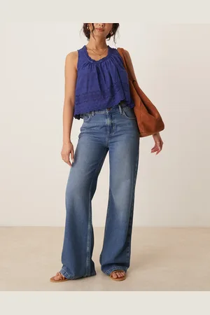 Free People Stride straight leg wide jeans in mid wash