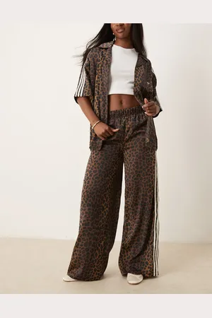 adidas Satin wide leg track pants in leopard print