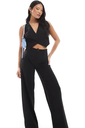 Bershka Petite high waisted wide leg tailored trouser in