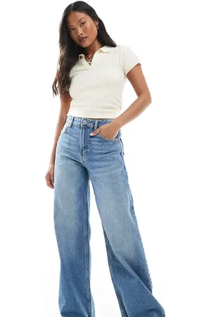 Pull&Bear Petite high rise wide leg jean in washed