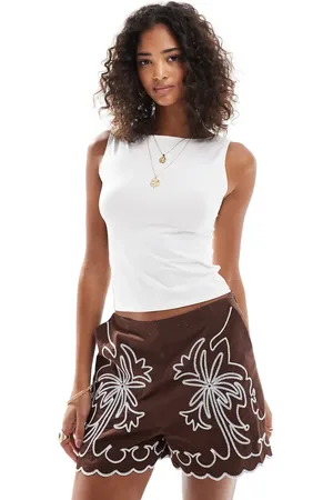 Stradivarius STR slash neck sculpt tank top in ecru