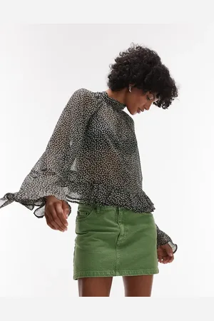 MANGO Flute sleeve printed blouse in